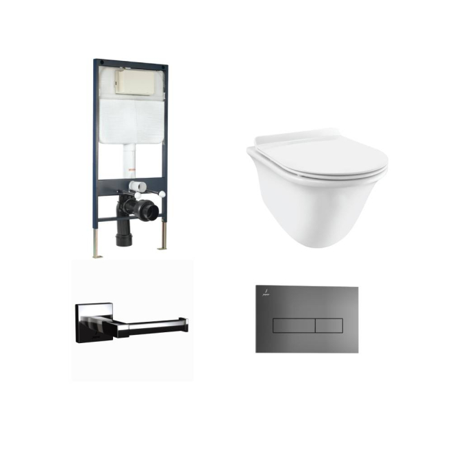 Jaquar Ornamix Prime Rimless Wall Hung Toilet Black Chrome Bundle   