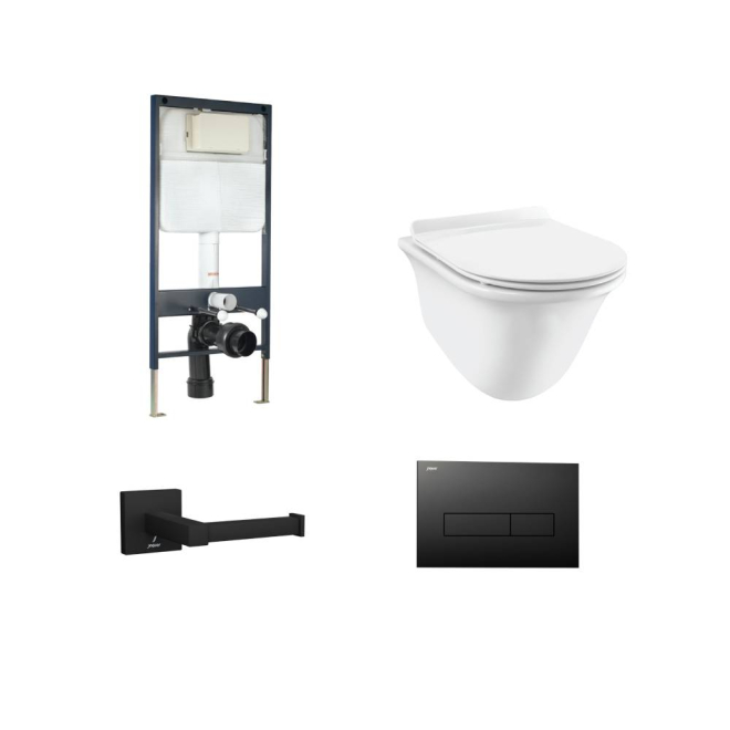Jaquar Ornamix Prime Rimless Wall Hung Toilet Matt Black Bundle  