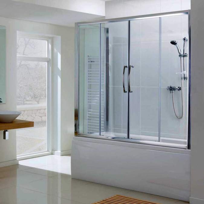 Lakes Showering Spaces Over Bath Double Slider Door Bath Screen