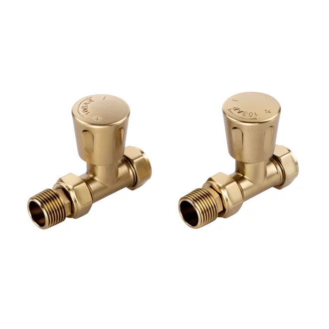 ECO Brushed Brass Straight Radiator Valves