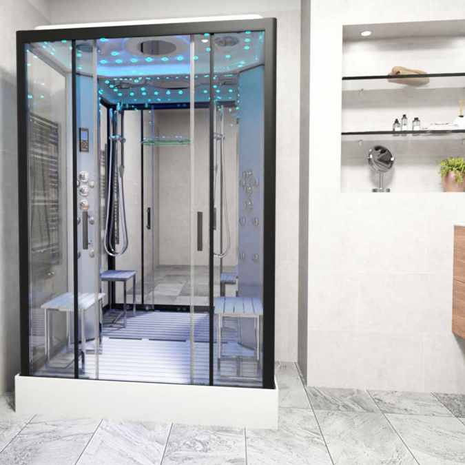Insignia Showers Platinum Twin Hydro Massage Shower Cabin - 1400x900 - Black Frame