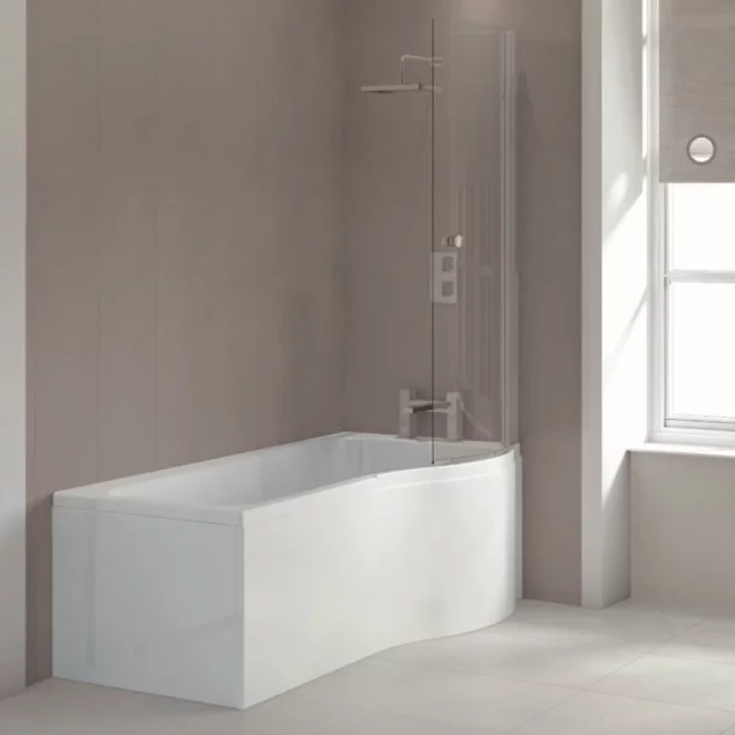 Sommer 1675 x 750/850mm P Shaped Square Shower Bath  - Right Handed