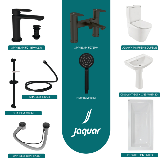 Jaquar Complete Bathroom Suite In Matt Black 1700mm Bath 