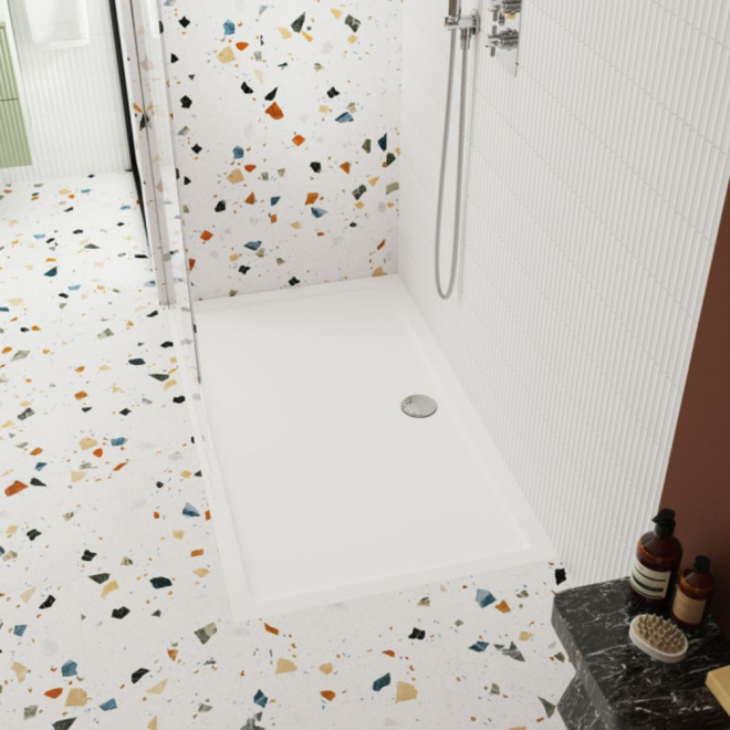 Rectangular Shower Large Nuie 1300 x 800mm Anti Slip Stone Resin Rectangle Shower Tray - NSR028