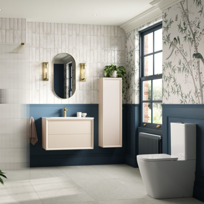 Pekin 610mm Matt Cotton Wall Hung Vanity Unit with Ceramic Basin