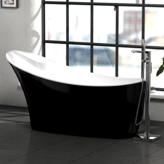 Charlotte Edwards Portobello Gloss Black 1700 x 730mm Modern Freestanding Bath