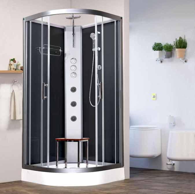 Vidalux Pure 1000 Hydro Massage Shower Cabin - 1000 x 1000mm - Black Glass