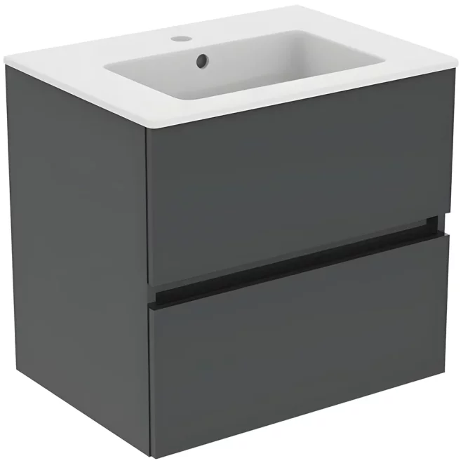 Ideal Standard Eurovit+ 600mm Mid Grey 2 Drawer Wall Hung Unit and Basin