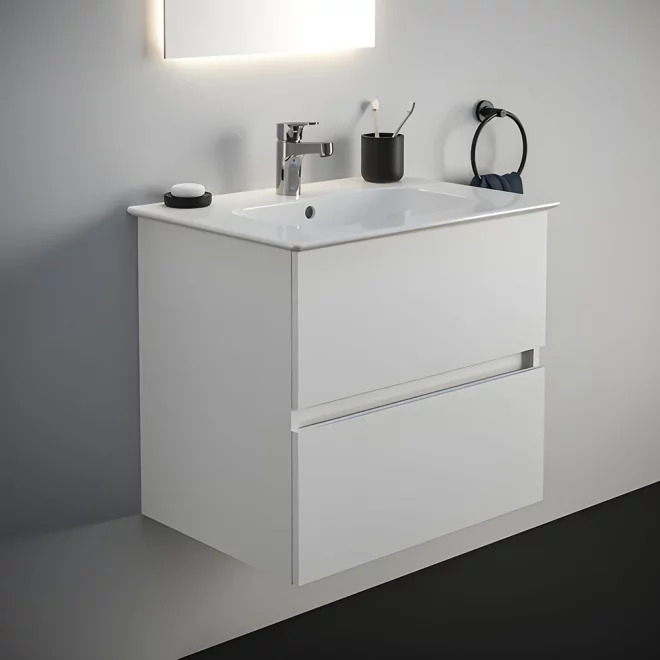 Ideal Standard Eurovit+ 600mm Gloss White 2 Drawer Wall Hung Unit and Basin