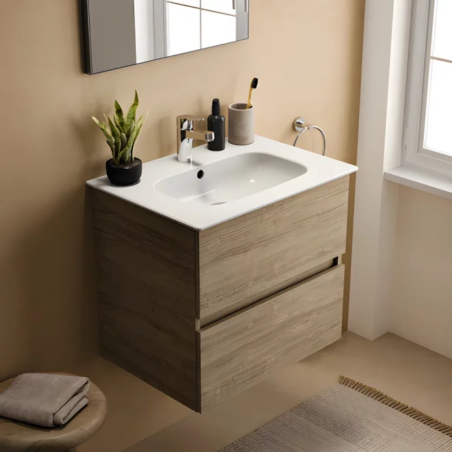 Ideal Standard Eurovit+ 600mm Natural Oak 2 Drawer Wall Hung Unit and Basin