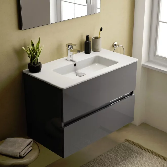 Ideal Standard Eurovit+ 700mm Mid Grey 2 Drawer Wall Hung Unit and Basin