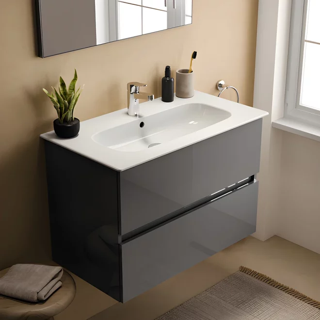 Ideal Standard Eurovit+ 800mm Mid Grey 2 Drawer Wall Hung Unit and Basin