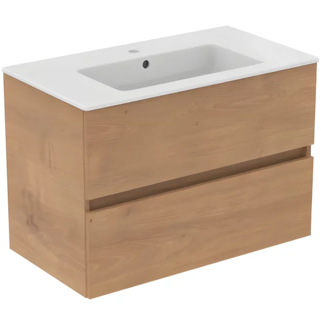 Ideal Standard Eurovit+ 800mm Natural Oak 2 Drawer Wall Hung Unit and Basin