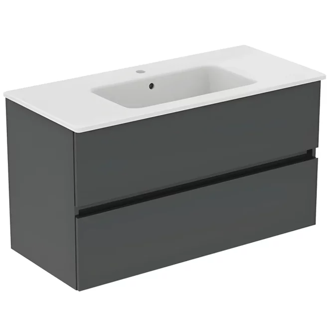 Ideal Standard Eurovit+ 1000mm Mid Grey Wall Mounted 2 Drawer Unit And Basin