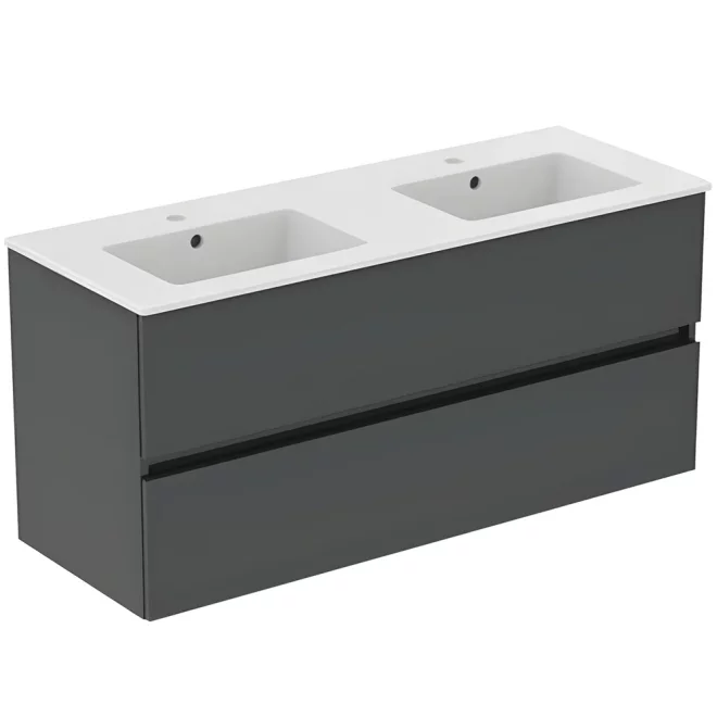 Ideal Standard Eurovit+ 1200mm Mid Grey Wall Mounted 2 Drawer Unit and Twin Basin