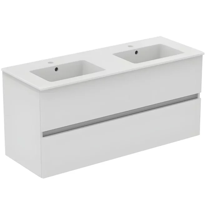 Ideal Standard Eurovit+ 1200mm Gloss White Wall Mounted 2 Drawer Unit and Twin Basin