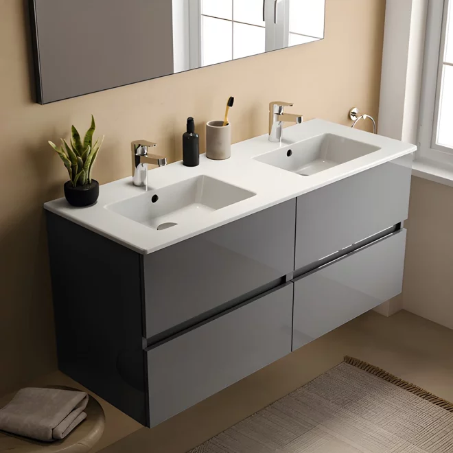 Ideal Standard Eurovit+ 1200mm Mid Grey Wall Mounted 4 Drawer Unit and Basin