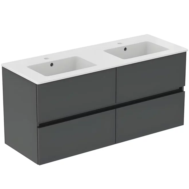 Ideal Standard Eurovit+ 1200mm Mid Grey Wall Mounted 4 Drawer Unit and Basin