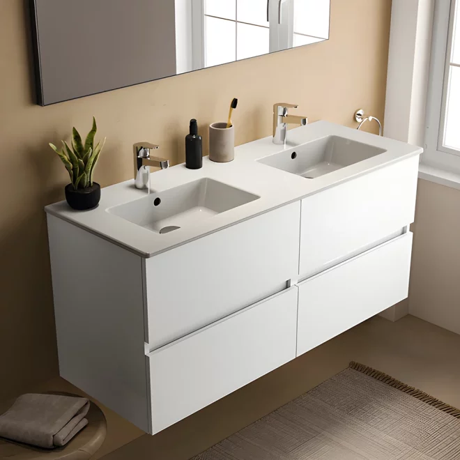 Ideal Standard Eurovit+ 1200mm Gloss White Wall Mounted 4 Drawer Unit and Basin