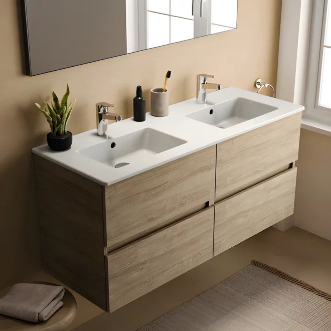 Ideal Standard Eurovit+ 1200mm Natural Oak Wall Mounted 4 Drawer Unit and Basin