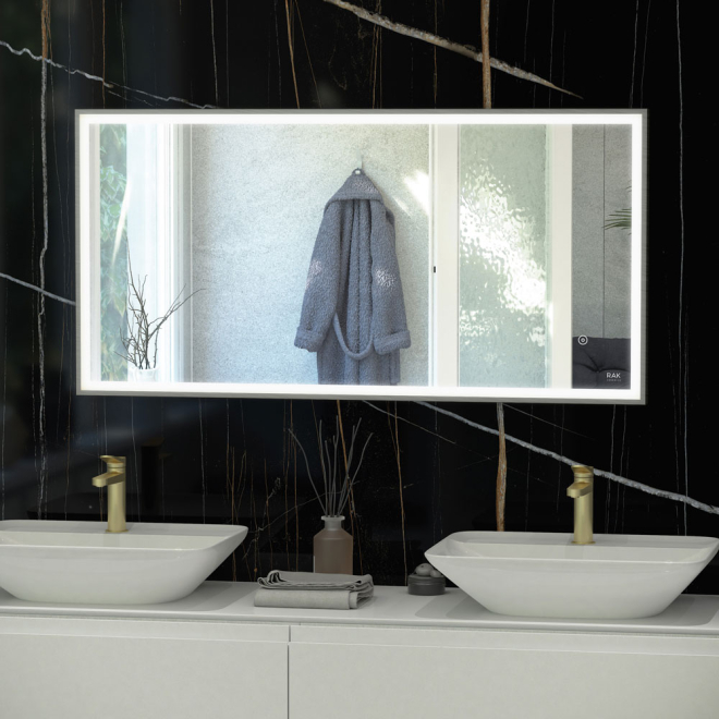 Art Square 1200 x 600 Brushed Nickel LED Mirror by RAK Ceramics