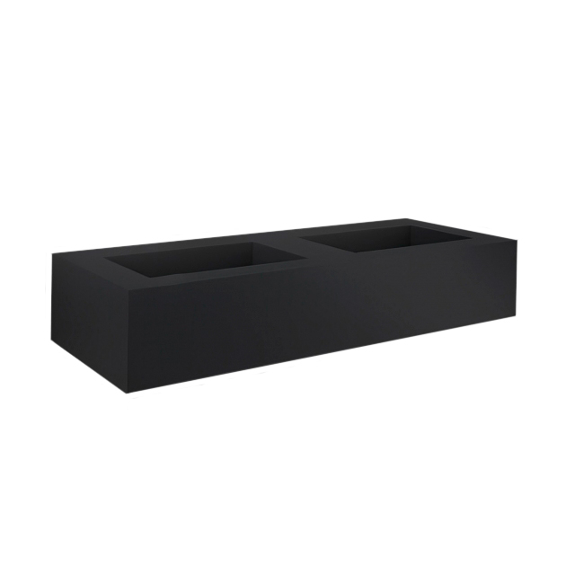 RAK Precious Black 1230 Counter Twin Wash Basin 2 Tap Holes inc Brackets - Xdisplay