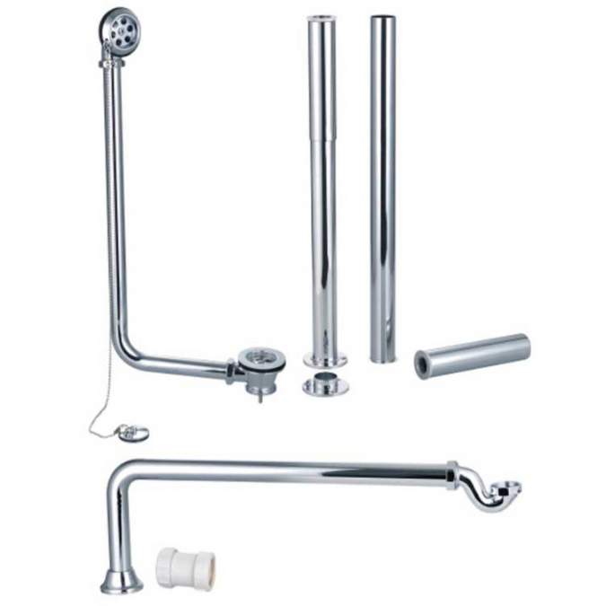 Exposed Bath Plug & Chain Waste With Pipe Shrouds - Chrome