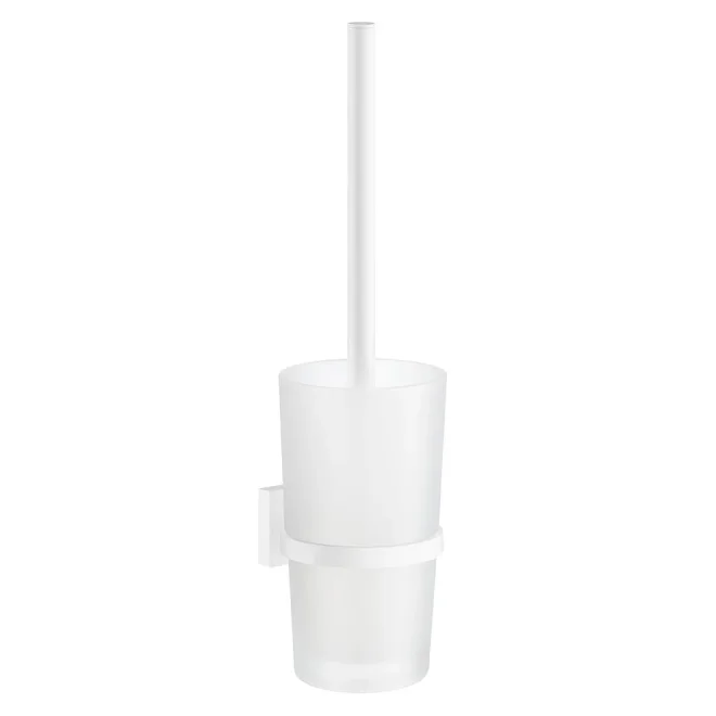 Smedbo House Matt White Toilet Brush with Frosted Glass Holder