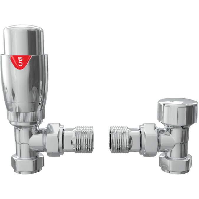 Angled Round Thermostatic Radiator Valves - Chrome 