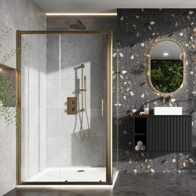 Scudo S6 1000mm Brushed Brass Sliding Shower Door