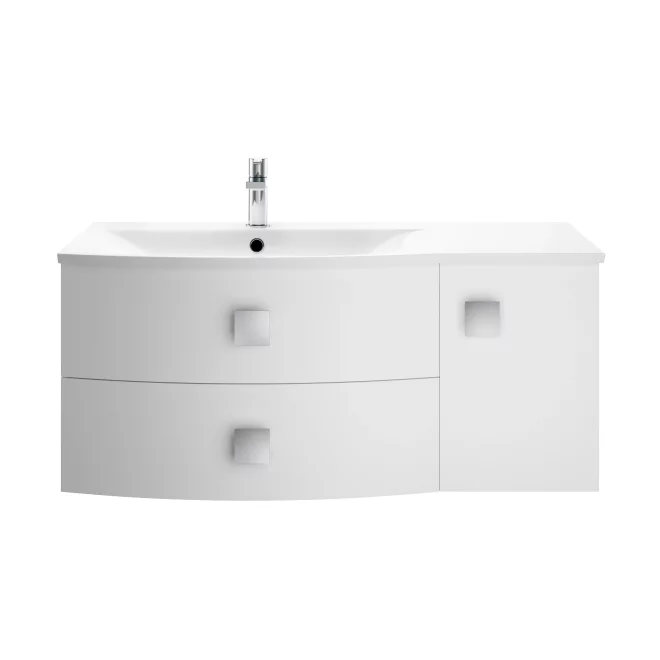 Hudson Reed Sarenna 1000mm 1 Door 2 Drawer Moon White Wall Hung Vanity Unit With Curved Basin
