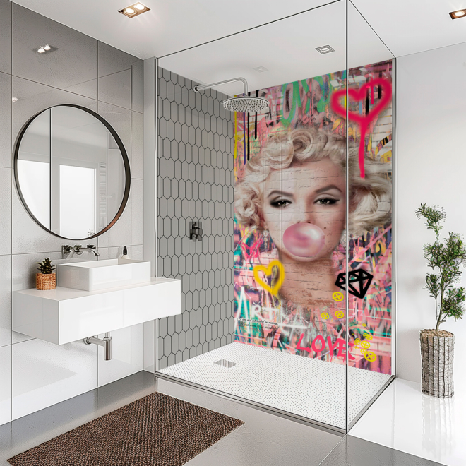 SplashBax Di Bond Shower Panel Marilyn Bubblegum
