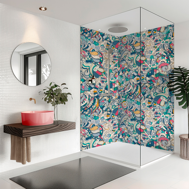 SplashBax Di Bond Shower Panel Colourful Doodle