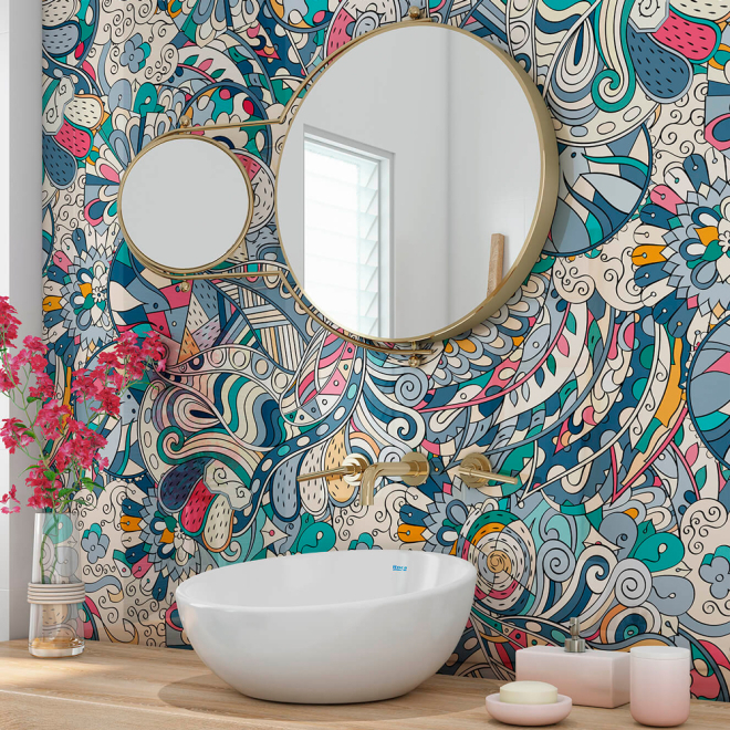 SplashBax Acrylic Shower Panel Colourful Doodle