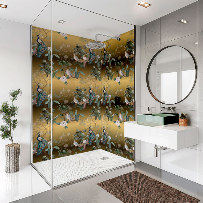 SplashBax Di Bond Shower Panel Golden Birds
