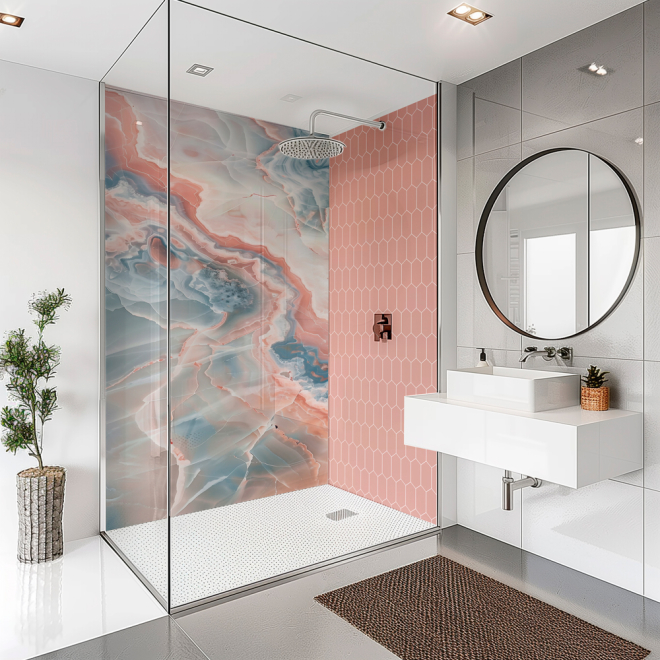 SplashBax Acrylic Shower Panel Elongated Hexagon Blossom Pink