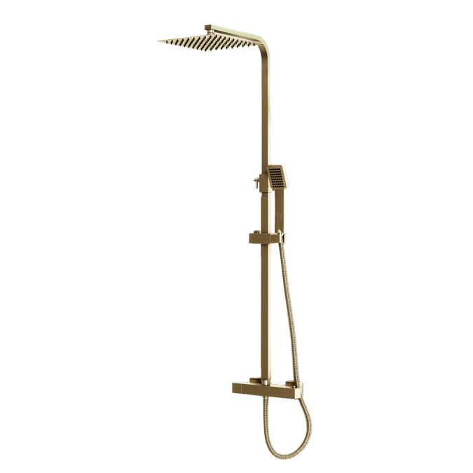 Scudo Elliott Square Brushed Brass Dual Head Shower inc Metal Fixed Head 