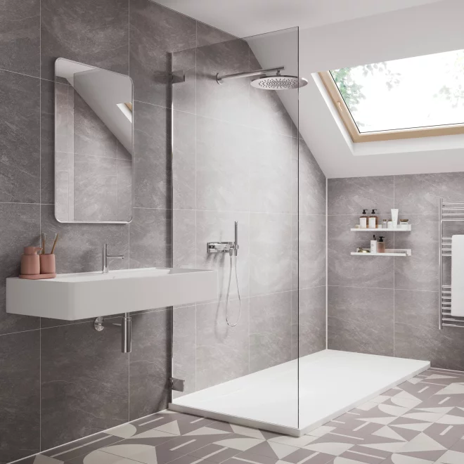 Natural Slate Square Tile Showerwall Laminate Panels