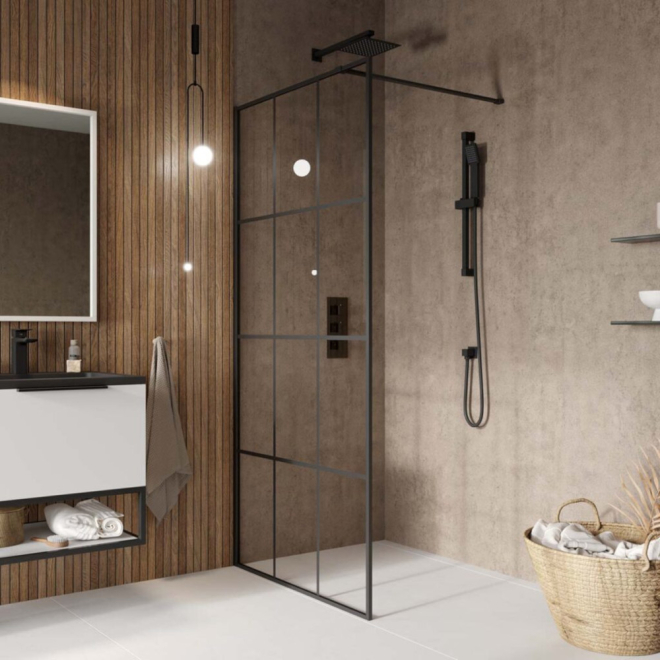 Scudo S8 900mm Black Grid Wetroom Panel