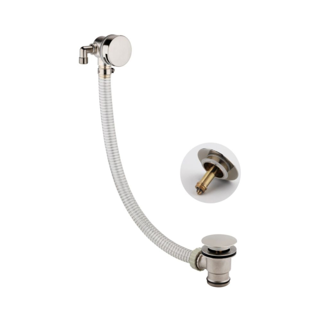 Scudo Brushed Nickel Round Bath Filler & Overflow with Waste