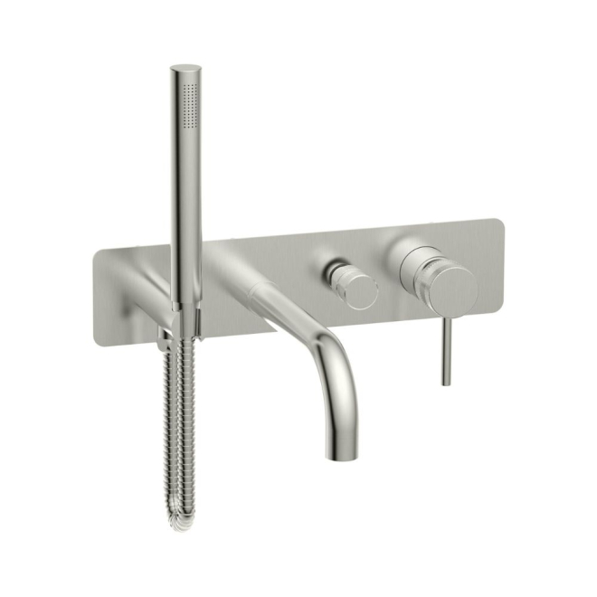 Scudo Core Wall Mounted Bath Shower Mixer and Handset Brushed Nickel