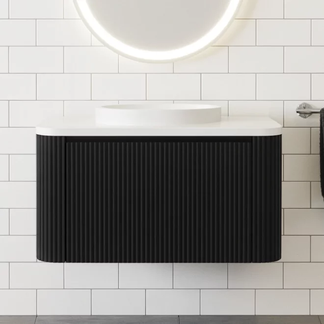 Scudo Linea Curve Black 900mm Wall Hung Basin Vanity Unit