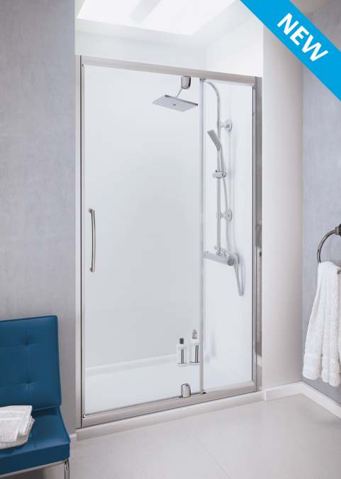 Lakes Classic 1100mm Semi-Frameless Pivot Shower Door With Integrated in-Line Panel