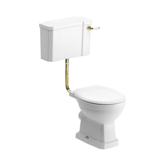 Shetland Low Level Toilet with Brass Fittings and Standard Soft Close Seat