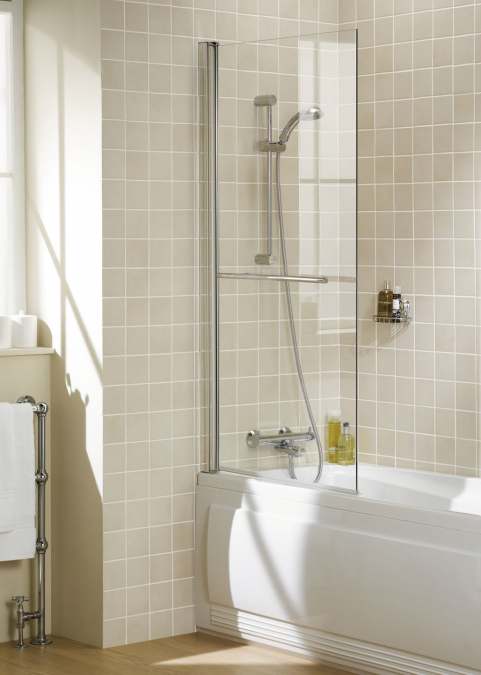 Lakes Coastline 800 x 1500 Silver Square Bath Shower Screen With Towel Rail