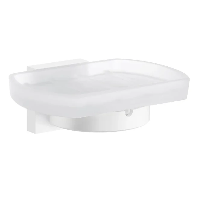 Smedbo House Frosted Glass Soap Dish with Matt White Holder