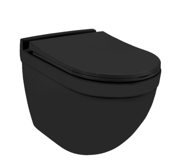 Solo Matt Black Rimless Wall Hung WC and Soft Close Seat by Jaquar