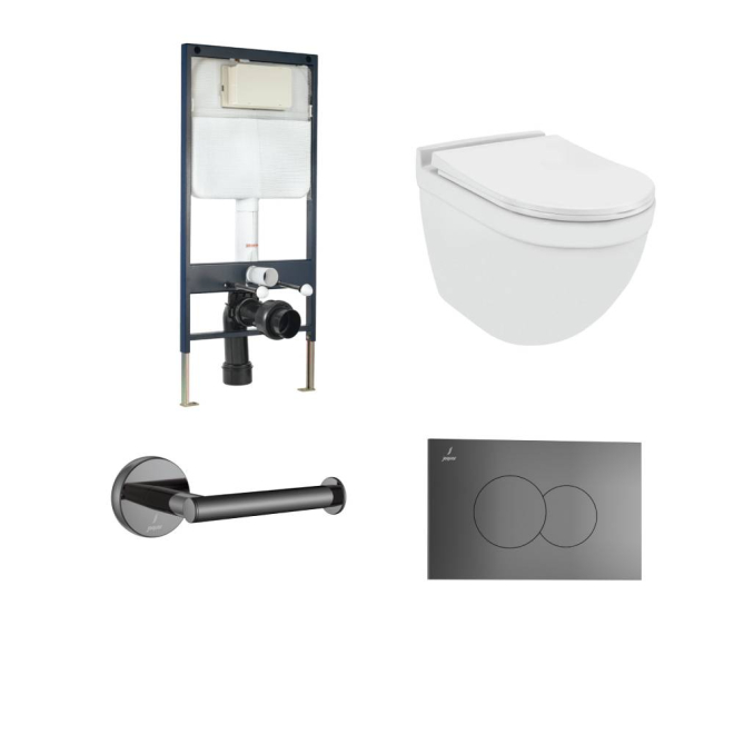 Jaquar Solo Wall Hung Toilet With Slim Cistern & Black Chrome Accessories