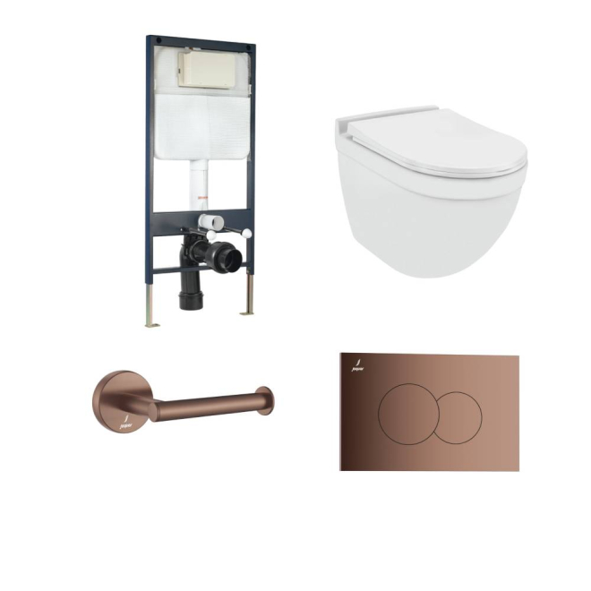 Jaquar Solo Wall Hung Toilet With Slim Cistern & Antique Copper Accessories