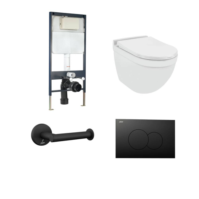 Jaquar Solo Wall Hung Toilet With Slim Cistern & Black Matt Accessories 